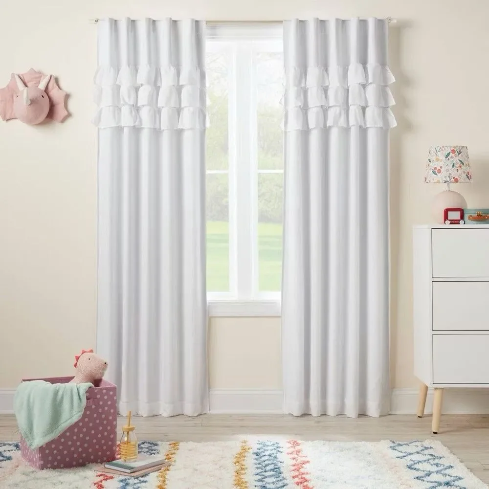 Pillowfort 42x84 Ruffle Kids Blackout Curtain Panel White New